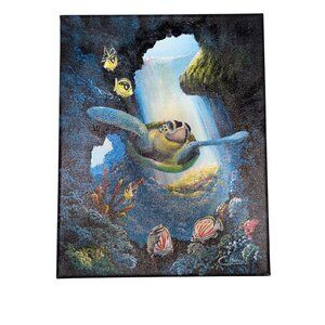 Turtle "Honu Skylight" Sea Turtle Painting 2015 By Hawaii Artist Signed